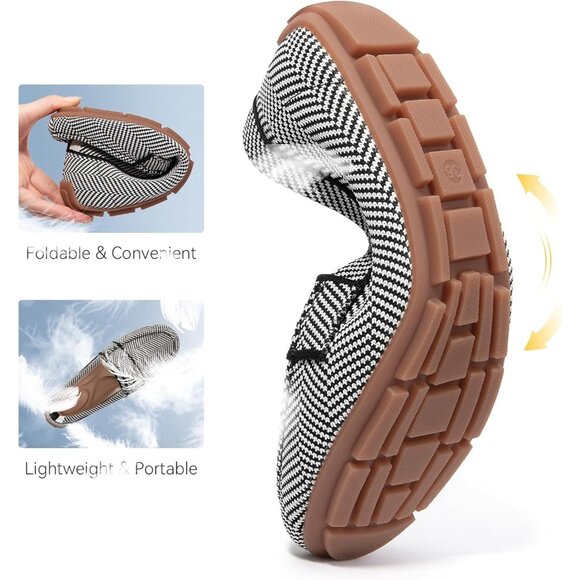 Zelaprox Women Black Striped Mesh Slip on Comfortable Loafer Shoes Flat Shoes - Picture 3 of 5